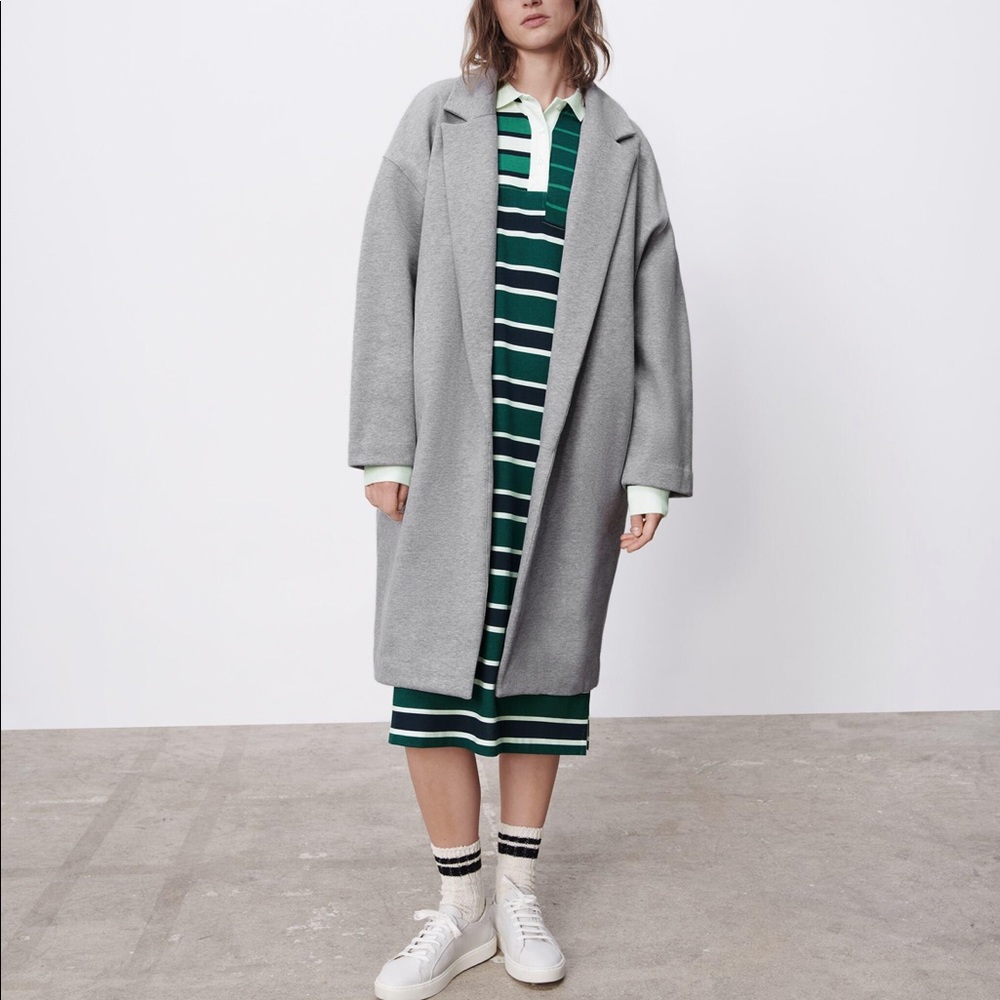NWT Zara Plush Lapel Collar Coat Grey M